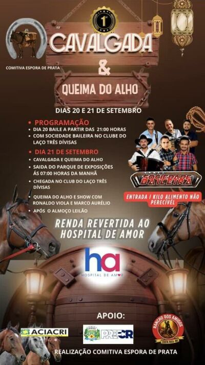 Imagem da notícia 1ª Cavalgada & Queima do Alho em Costa Rica em prol do Hospital de Amor terá baile com Sociedade Baileira neste sábado